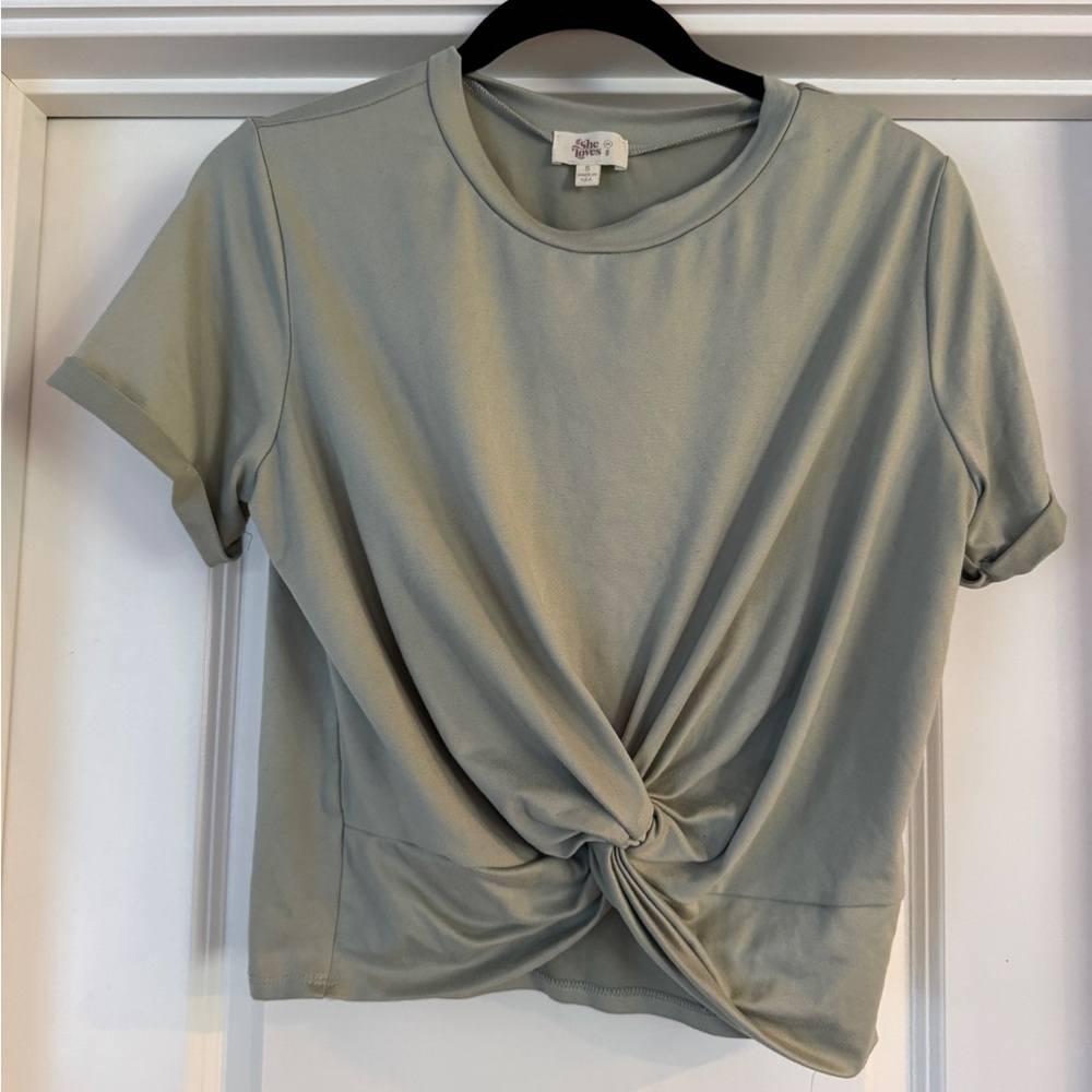 Light Green Twist Front Tee